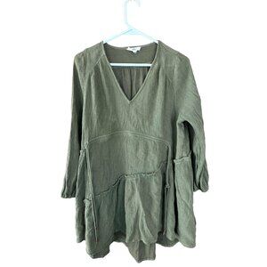 Entro Crinkle Gauze Tunic Dress Sage Green Boho Cottagecore Small